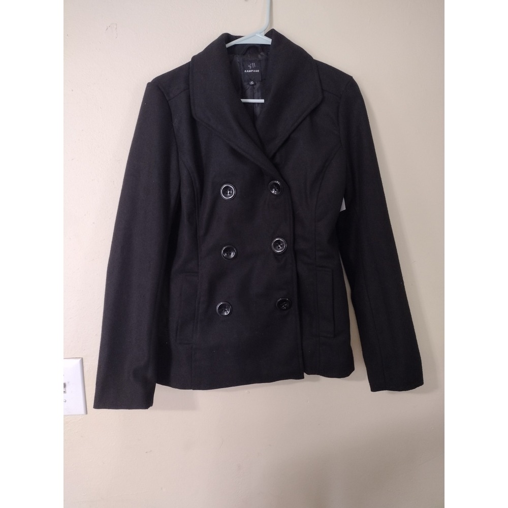 Rampage Womens‎ Double Breasted Pea Coat Black Caviar Size Medium